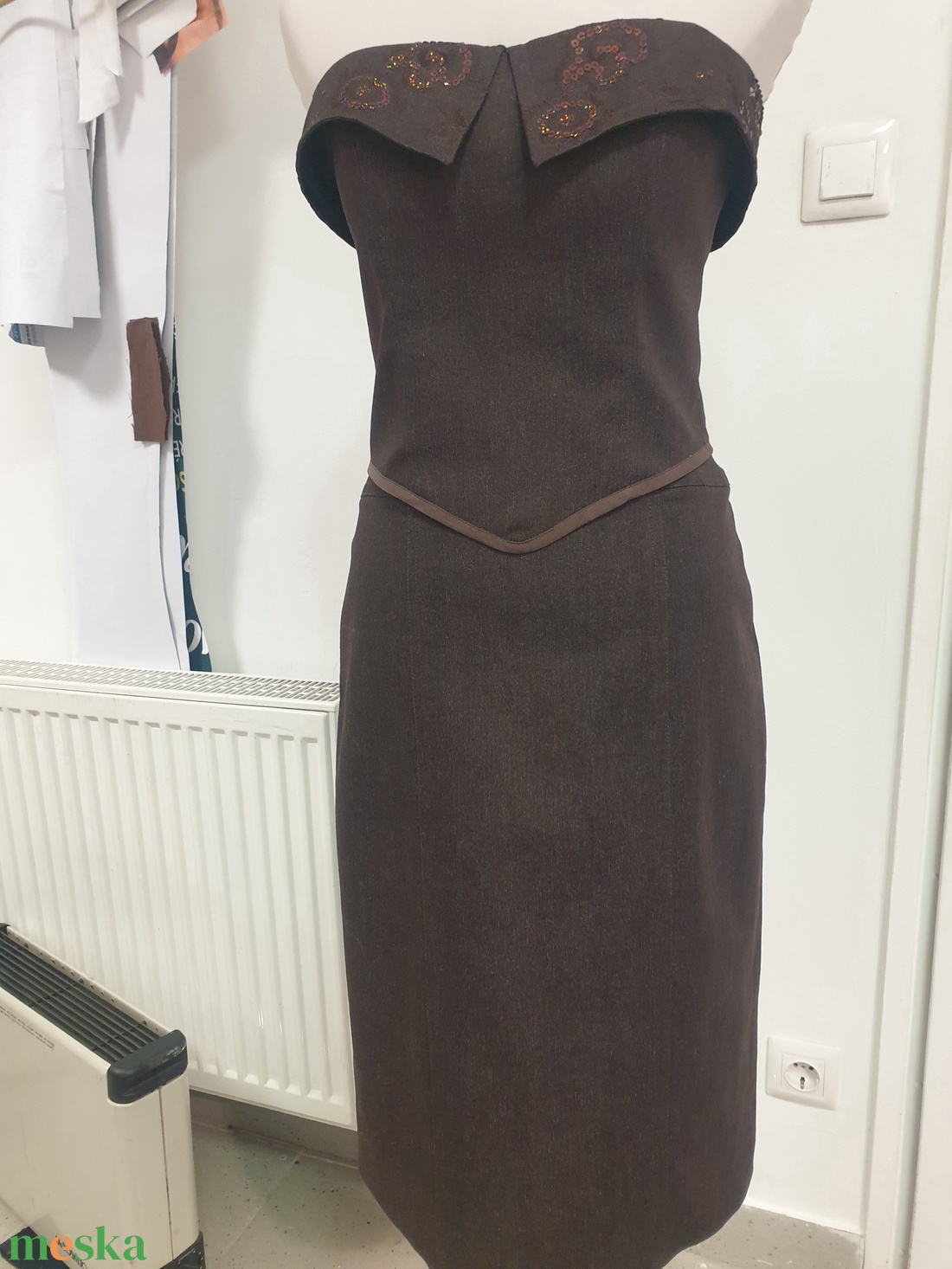 Barna sztreccs farmer kétrészes ruha - ruha & divat - női ruha - alkalmi ruha & estélyi ruha - Meska.hu