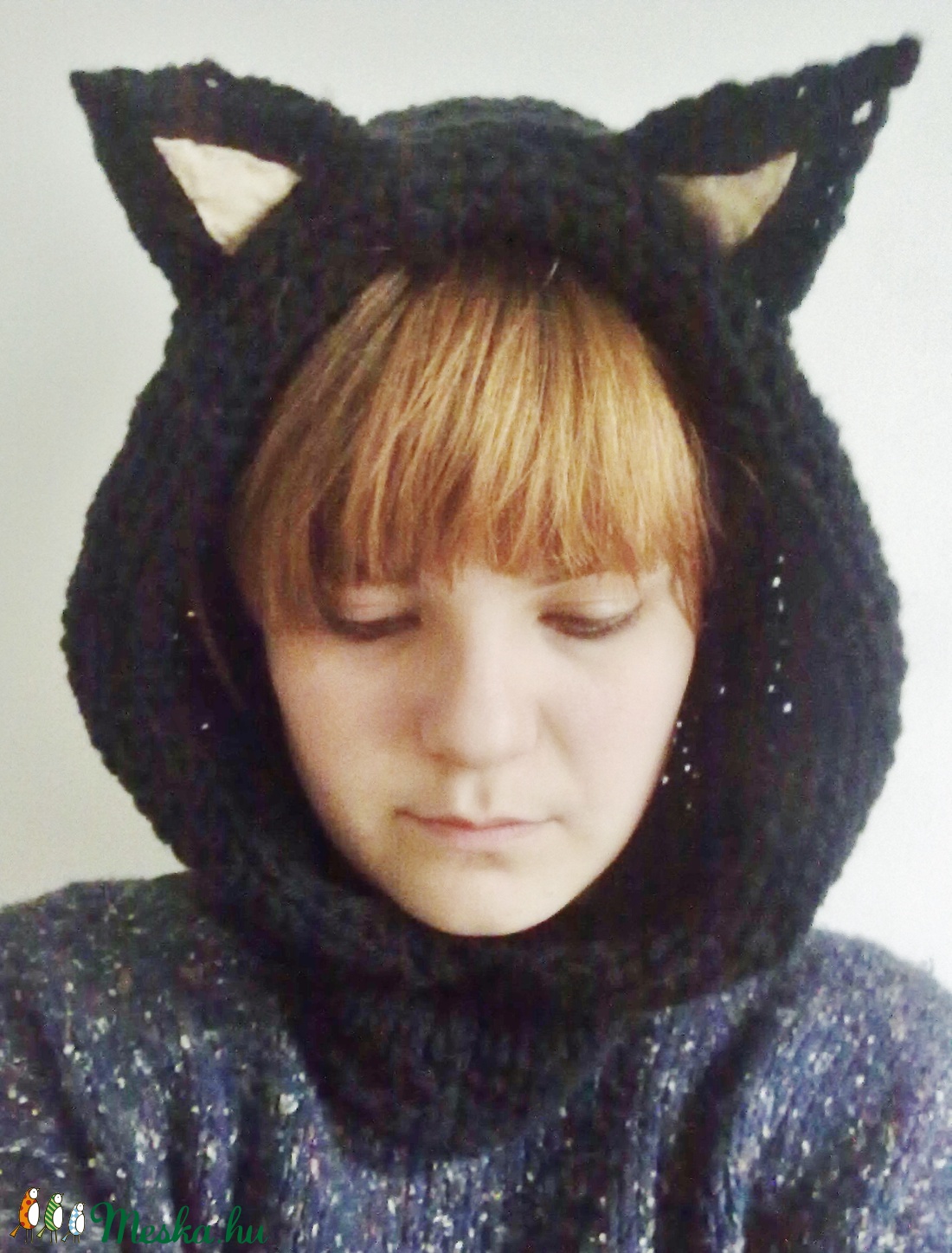 Fekete Cica kapucni - ruha & divat - sál, sapka, kendő - Meska.hu