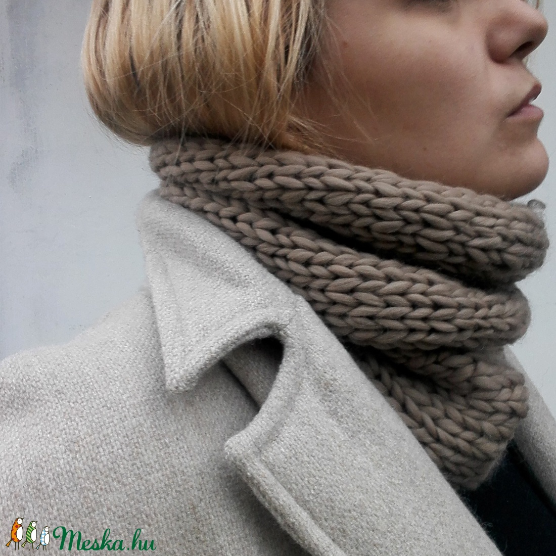 Kézzel kötött beige csősál  - ruha & divat - sál, sapka, kendő - sál - Meska.hu