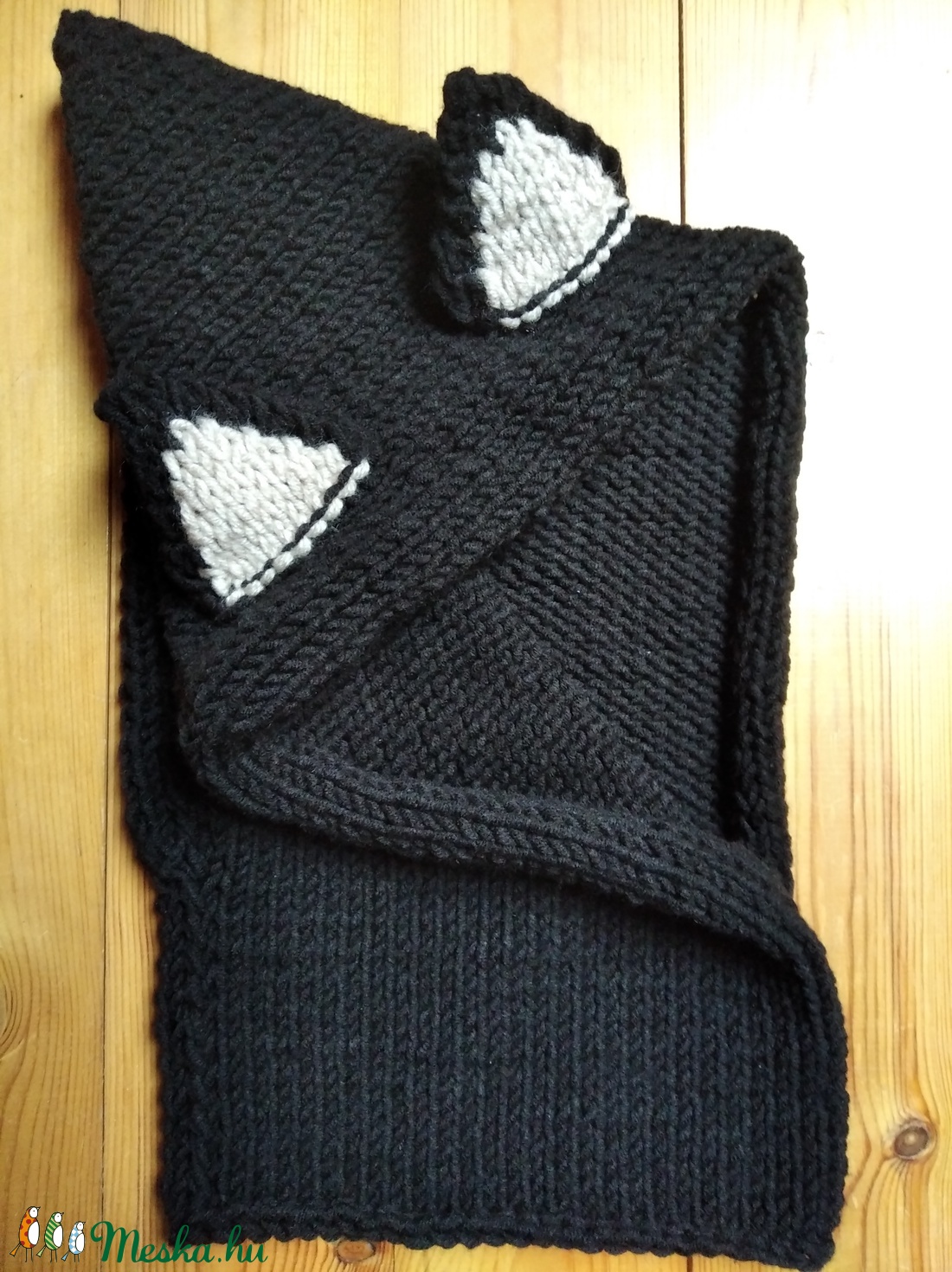 Fekete Cica kapucni - ruha & divat - sál, sapka, kendő - Meska.hu