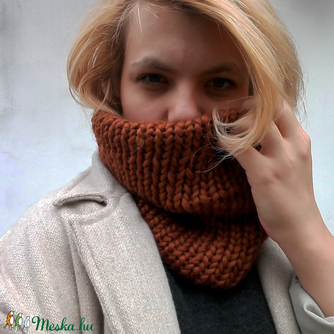 Kézzel kötött rozsda csősál II. - ruha & divat - sál, sapka, kendő - sál - Meska.hu