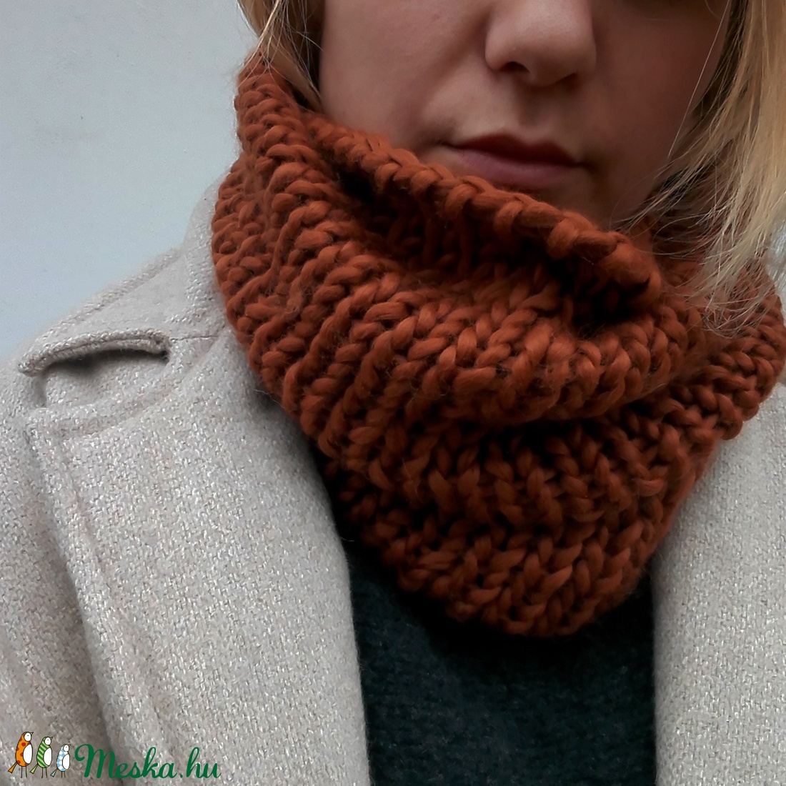 Kézzel kötött rozsda csősál II. - ruha & divat - sál, sapka, kendő - sál - Meska.hu