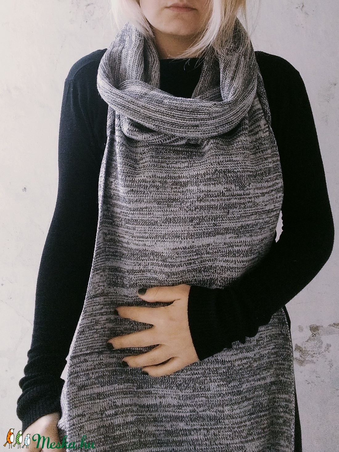 Szürke-sárga átmenetes kötött sál - ruha & divat - sál, sapka, kendő - sál - Meska.hu