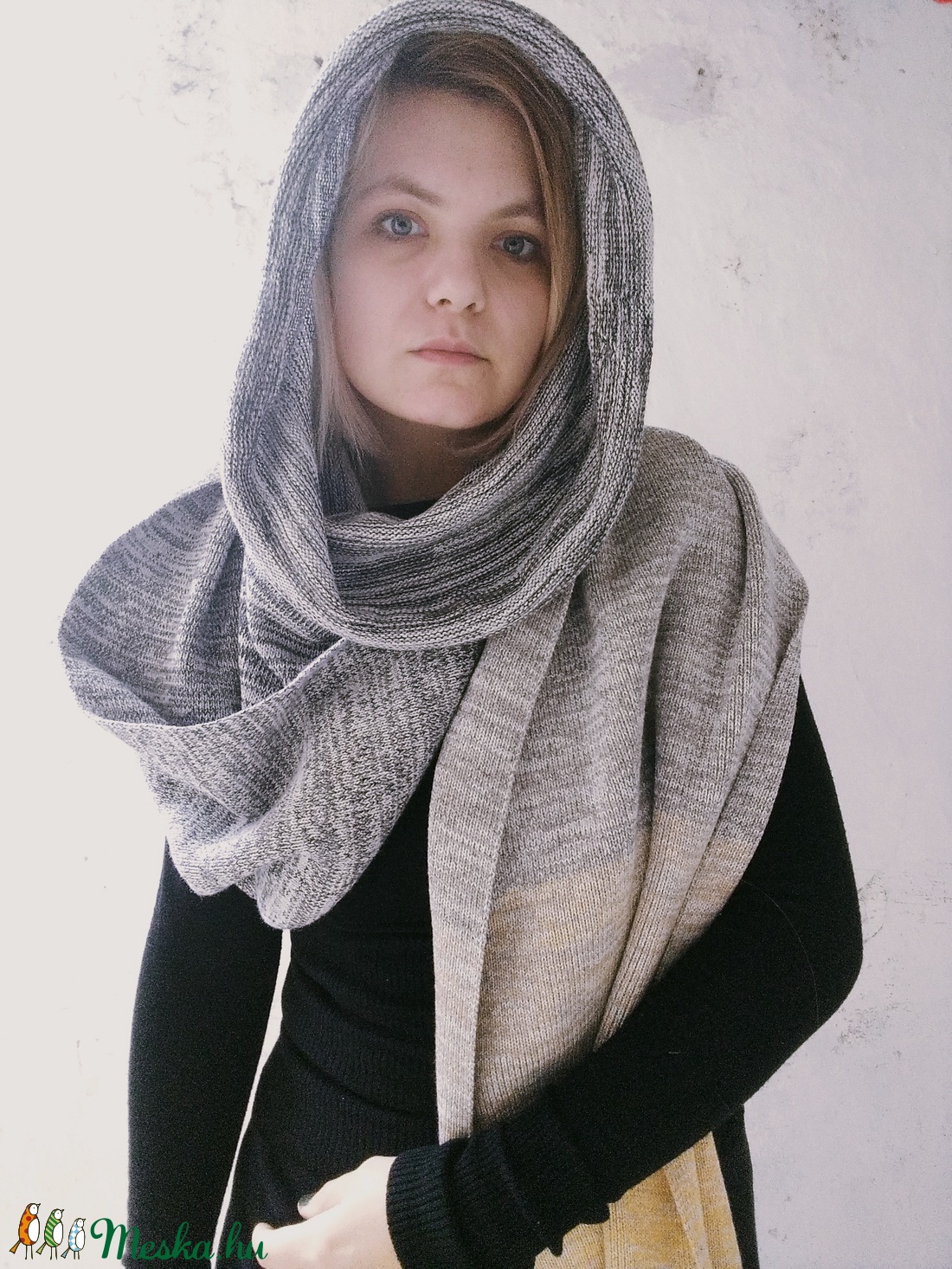 Szürke-sárga átmenetes kötött sál - ruha & divat - sál, sapka, kendő - sál - Meska.hu