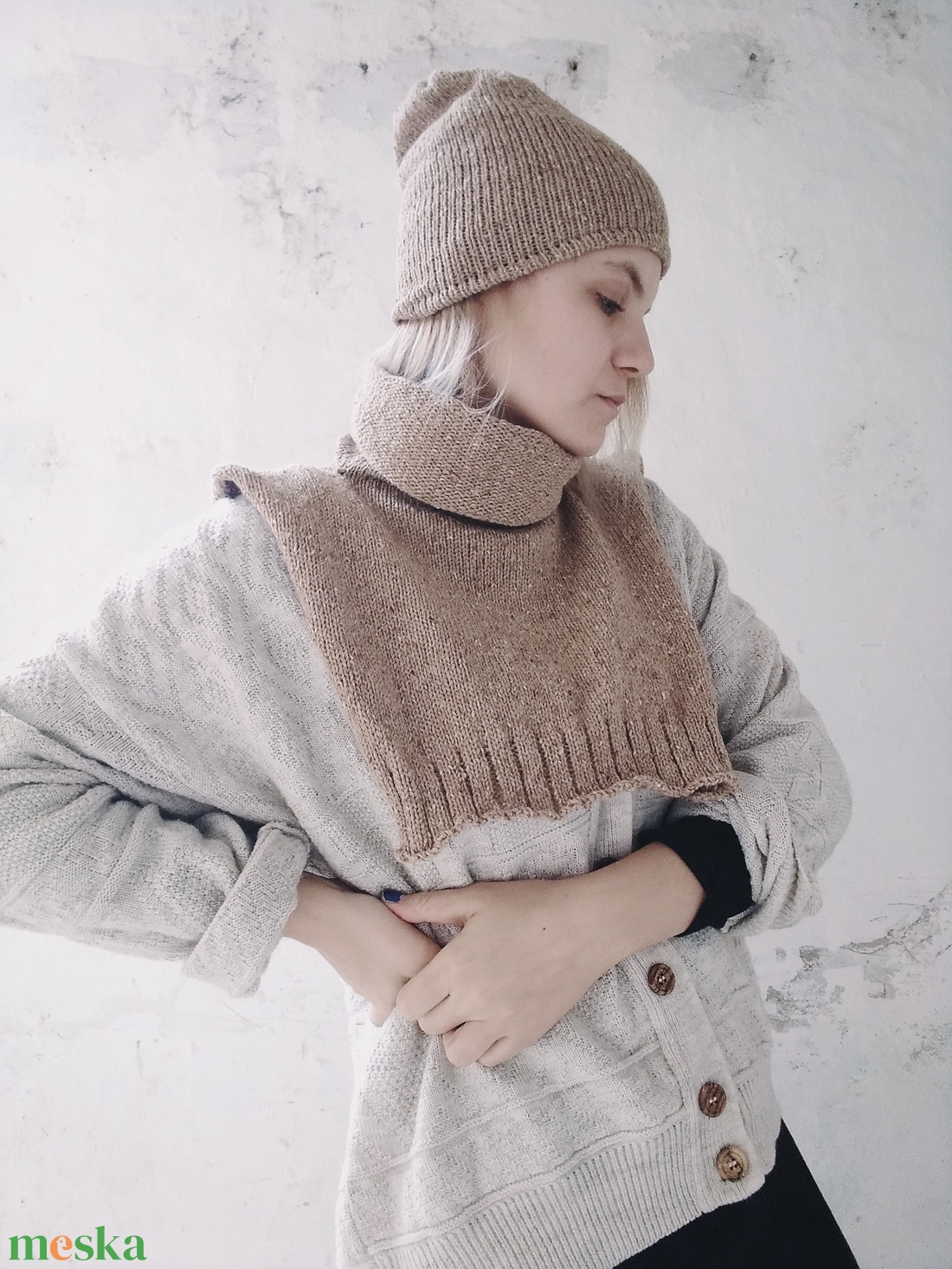 Kötött Tweedsapka / Sütitészta - ruha & divat - sál, sapka, kendő - sapka - Meska.hu