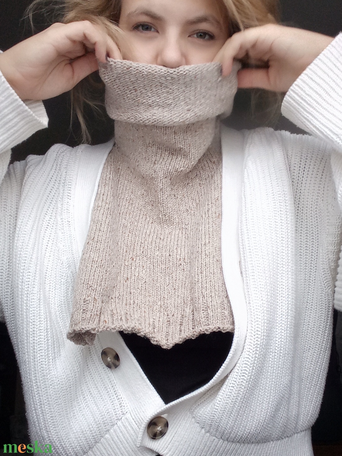 Kötött Tweedgallér / Homok - ruha & divat - sál, sapka, kendő - sál - Meska.hu