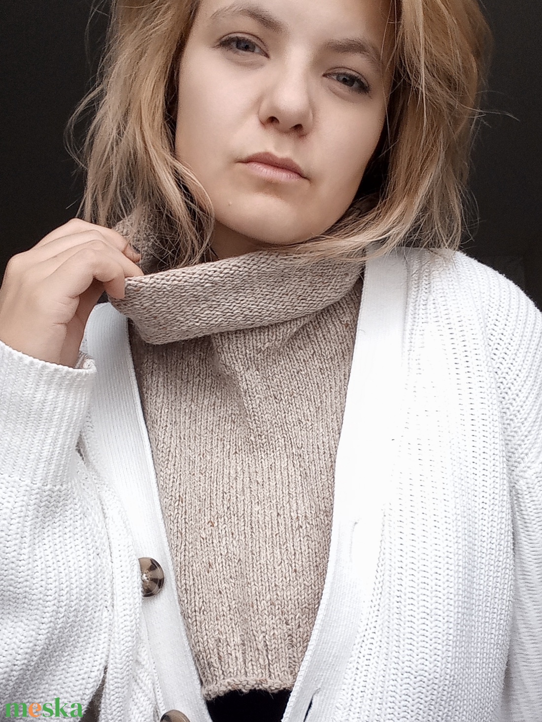 Kötött Tweedgallér / Homok - ruha & divat - sál, sapka, kendő - sál - Meska.hu