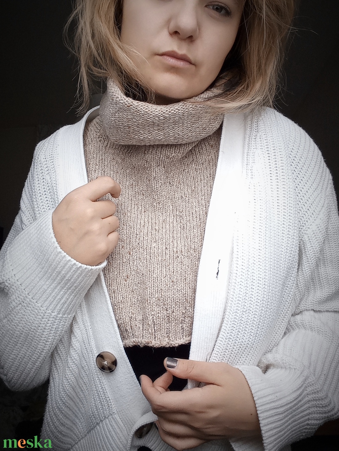 Kötött Tweedgallér / Homok - ruha & divat - sál, sapka, kendő - sál - Meska.hu