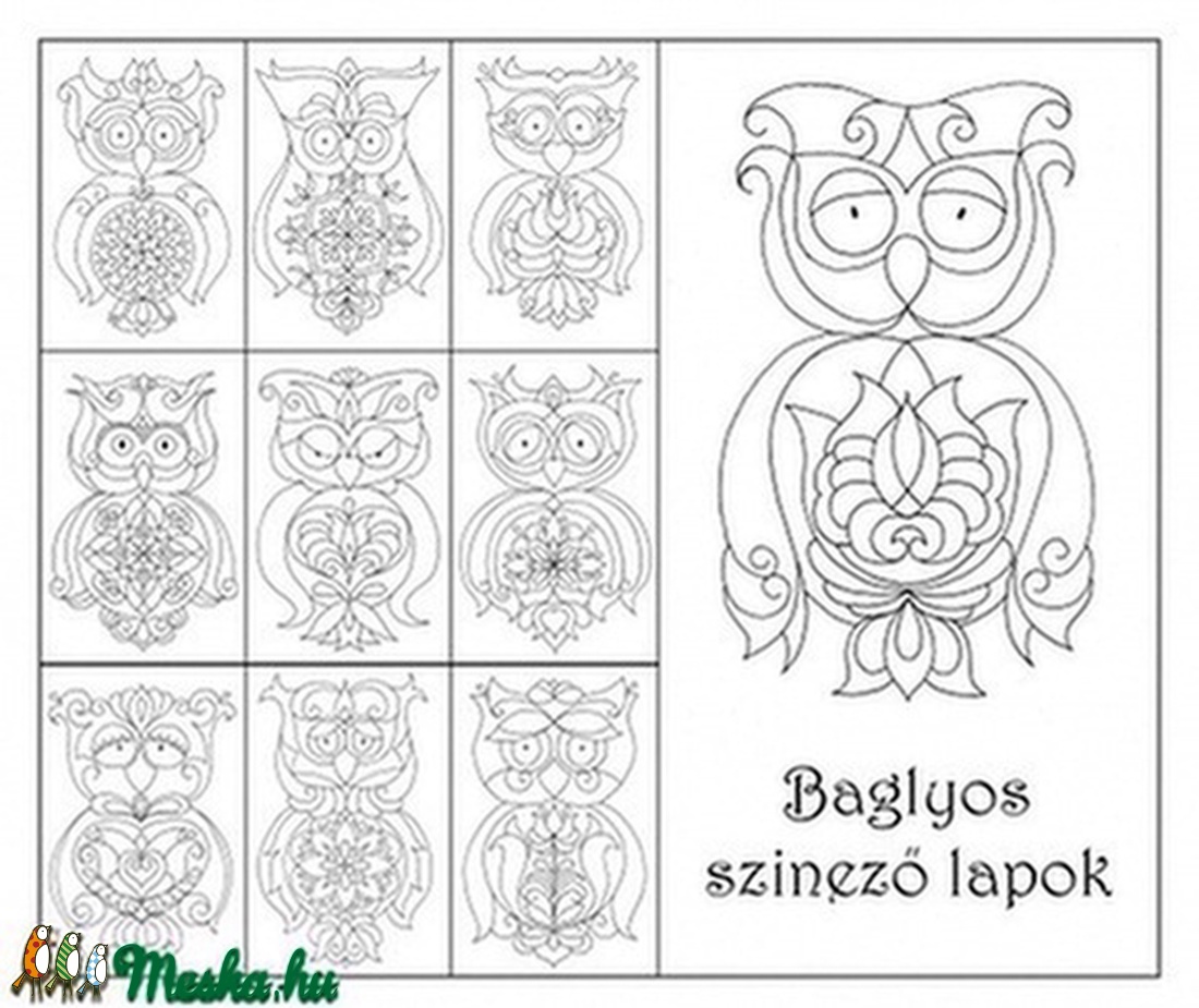 Baglyos színező - nyomtatható PDF -  - Meska.hu