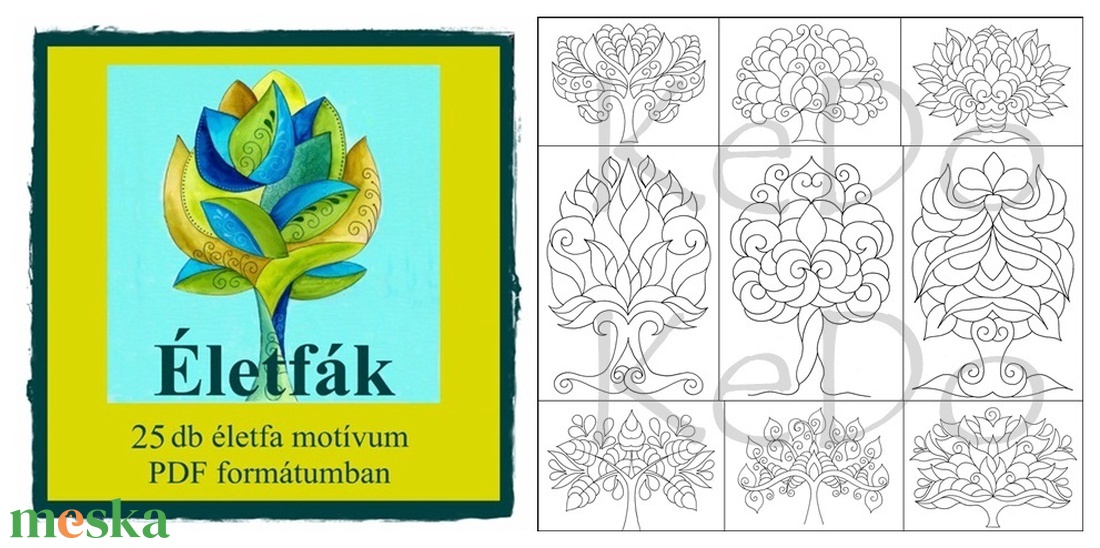 Életfák - nyomtatható színező sablon  - művészet - grafika & illusztráció - digitális - Meska.hu