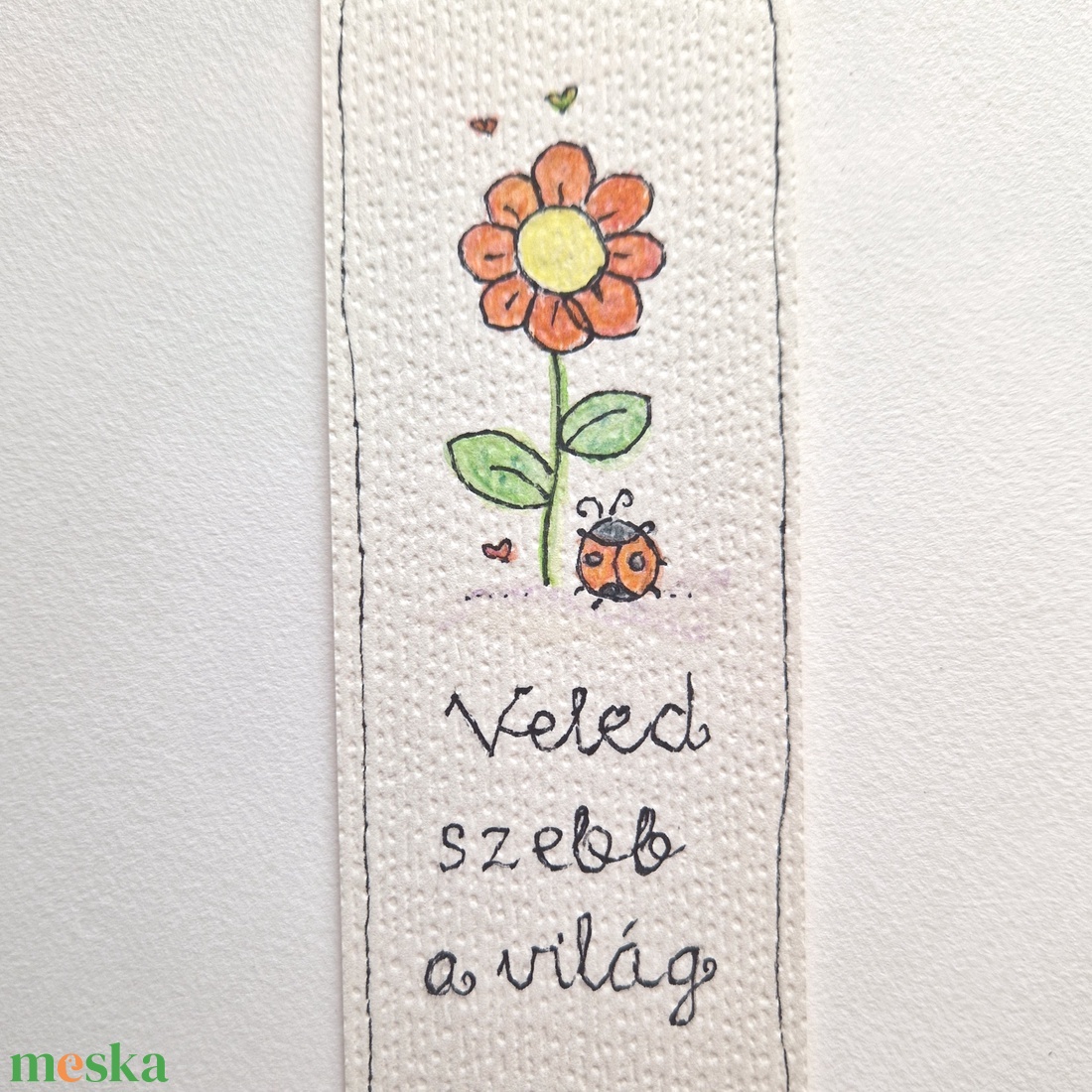 Akvarell könyvjelző - Veled szebb a világ felirattal, katicával, piros virággal - könyv & zene - könyvjelző - Meska.hu