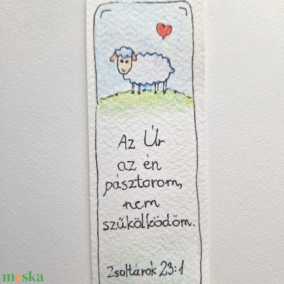 Akvarell könyvjelző - Az Úr az én pásztorom... bibliai felirattal, bárány motívummal - könyv & zene - könyvjelző - Meska.hu