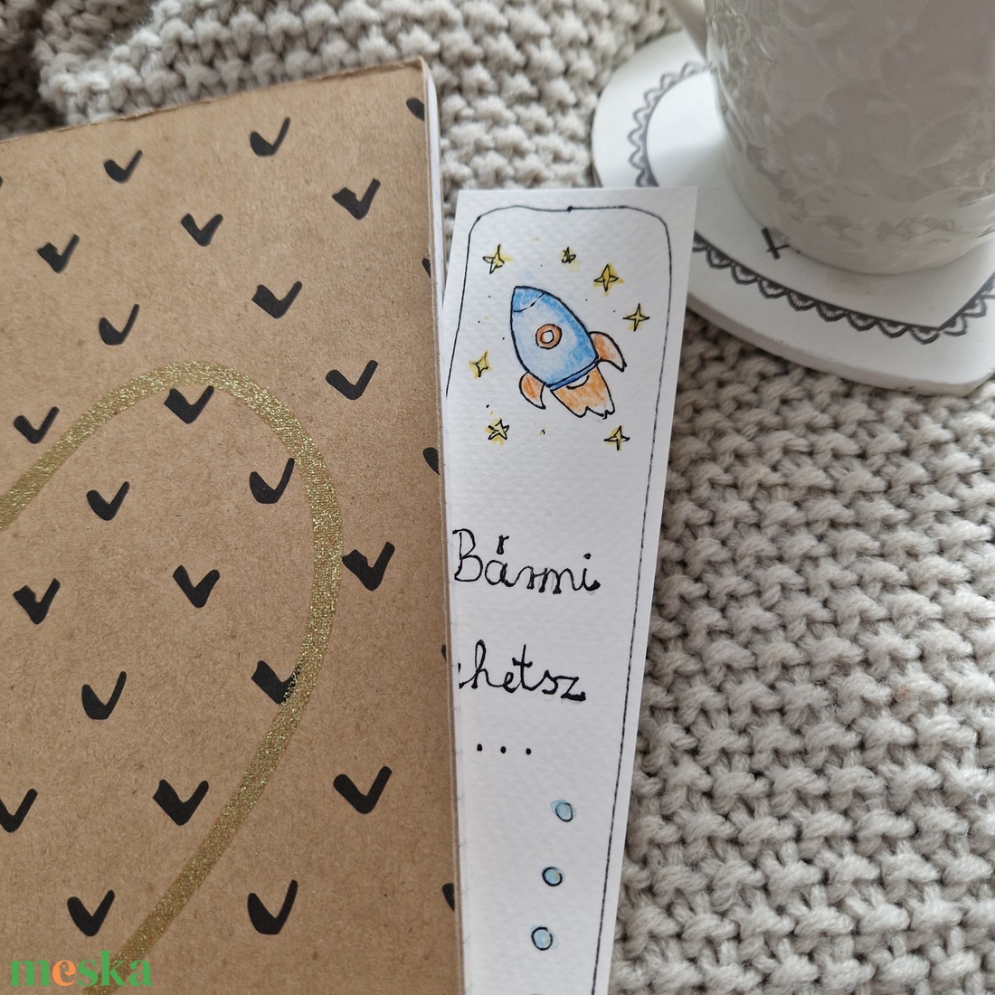 Akvarell könyvjelző - Bármi lehetsz... felirattal, csillag és rakéta motívummal - könyv & zene - könyvjelző - Meska.hu