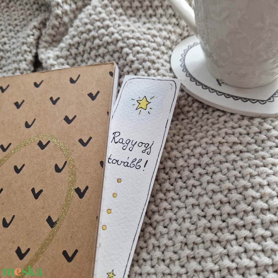 Akvarell könyvjelző - Ragyogj tovább felirattal, csillag motívumokkal - könyv & zene - könyvjelző - Meska.hu