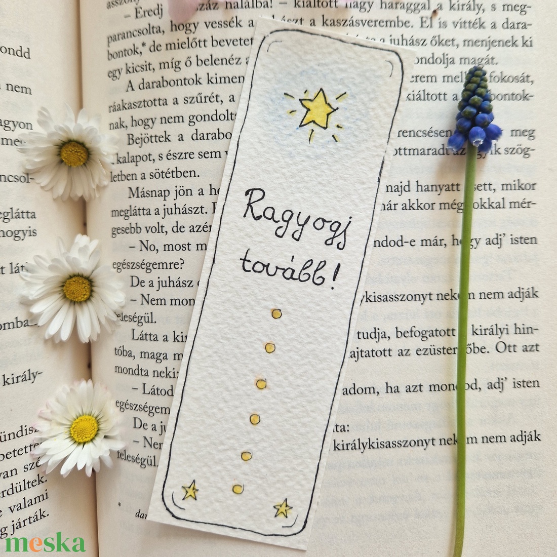 Akvarell könyvjelző - Ragyogj tovább felirattal, csillag motívumokkal - könyv & zene - könyvjelző - Meska.hu