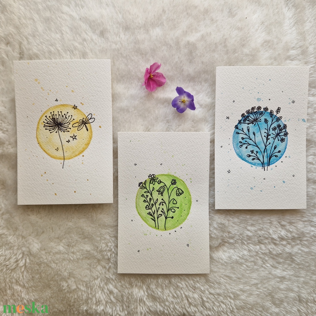 Kézzel festett akvarell kép szett (3 db) � természet ihlette, letisztult faldekor - otthon & életmód - dekoráció - kép & falikép - több részes kép - Meska.hu