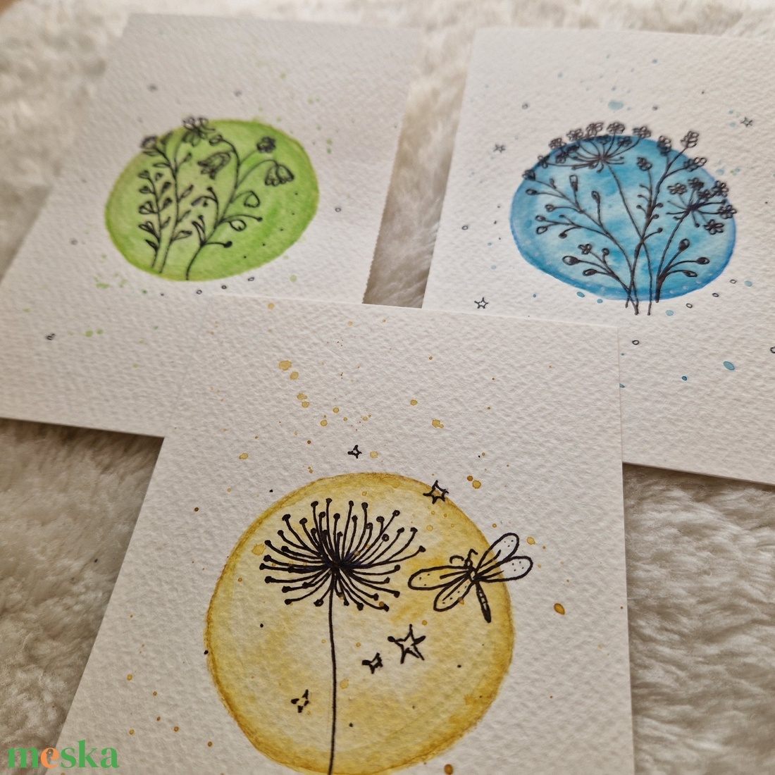 Kézzel festett akvarell kép szett (3 db) � természet ihlette, letisztult faldekor - otthon & életmód - dekoráció - kép & falikép - több részes kép - Meska.hu