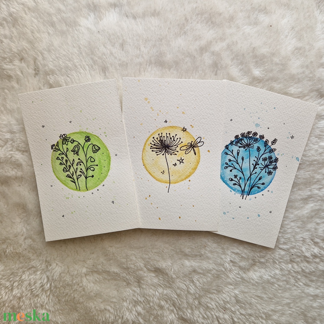 Kézzel festett akvarell kép szett (3 db) � természet ihlette, letisztult faldekor - otthon & életmód - dekoráció - kép & falikép - több részes kép - Meska.hu