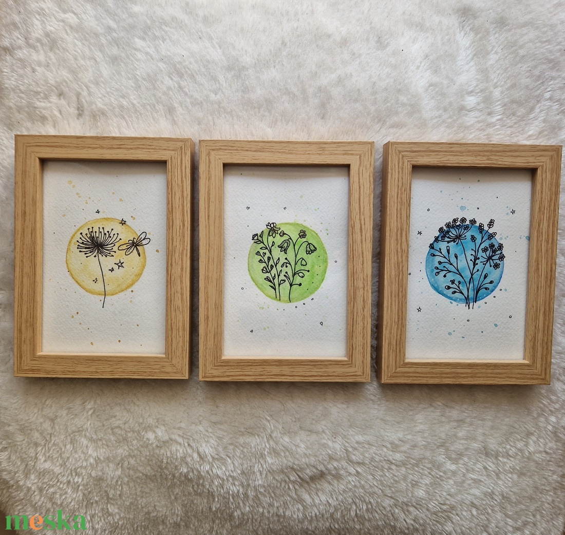 Kézzel festett akvarell kép szett (3 db) � természet ihlette, letisztult faldekor - otthon & életmód - dekoráció - kép & falikép - több részes kép - Meska.hu