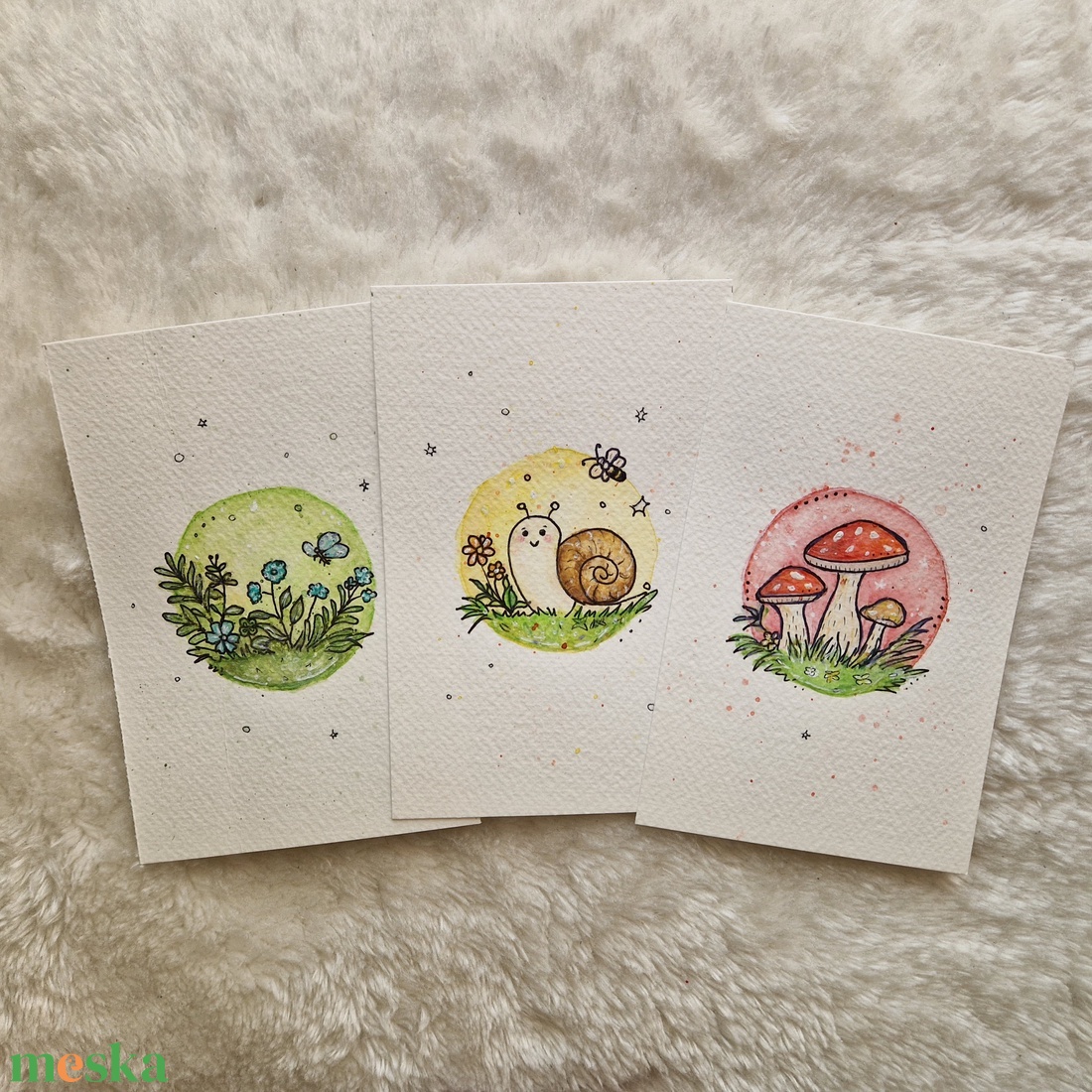 Mesés erdei akvarell kép szett � csiga, virág és gomba - otthon & életmód - dekoráció - kép & falikép - több részes kép - Meska.hu