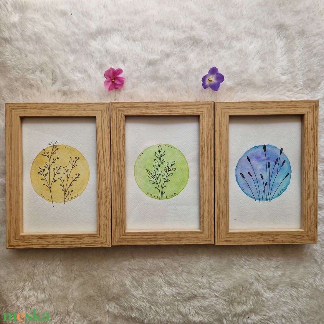 Finom harmónia � akvarell növényes kép szett - otthon & életmód - dekoráció - kép & falikép - több részes kép - Meska.hu
