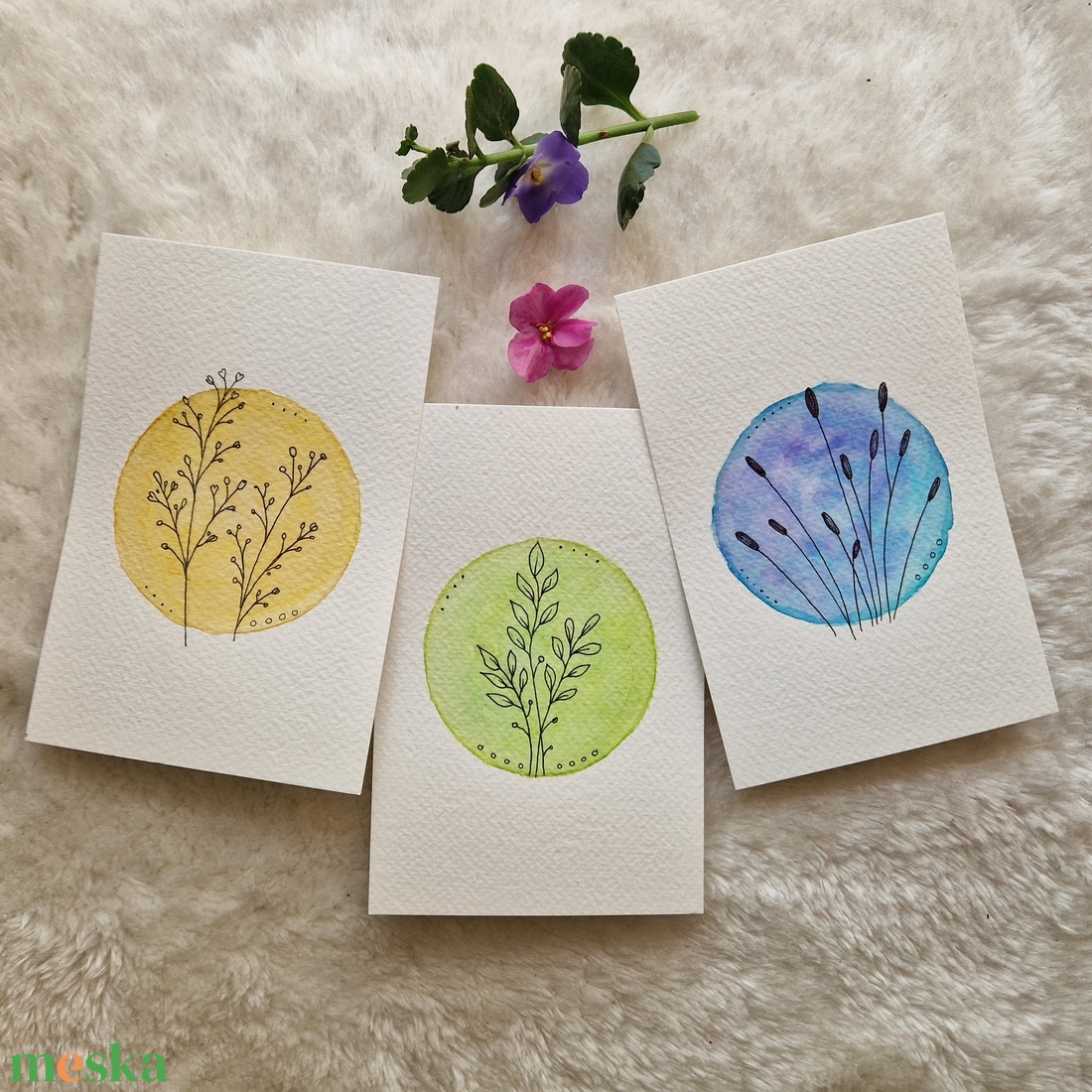 Finom harmónia � akvarell növényes kép szett - otthon & életmód - dekoráció - kép & falikép - több részes kép - Meska.hu