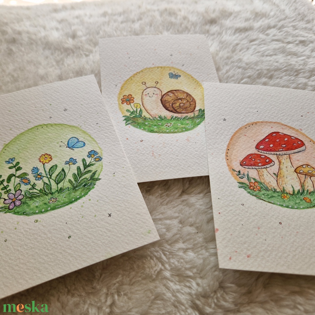 Tavaszi mesés képszett � csigás, virágos és gombás akvarell képsorozat - otthon & életmód - dekoráció - kép & falikép - több részes kép - Meska.hu