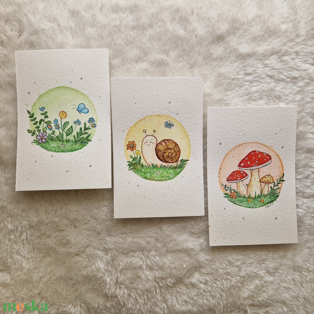 Tavaszi mesés képszett � csigás, virágos és gombás akvarell képsorozat - otthon & életmód - dekoráció - kép & falikép - több részes kép - Meska.hu