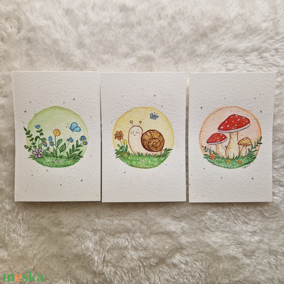 Tavaszi mesés képszett � csigás, virágos és gombás akvarell képsorozat - otthon & életmód - dekoráció - kép & falikép - több részes kép - Meska.hu