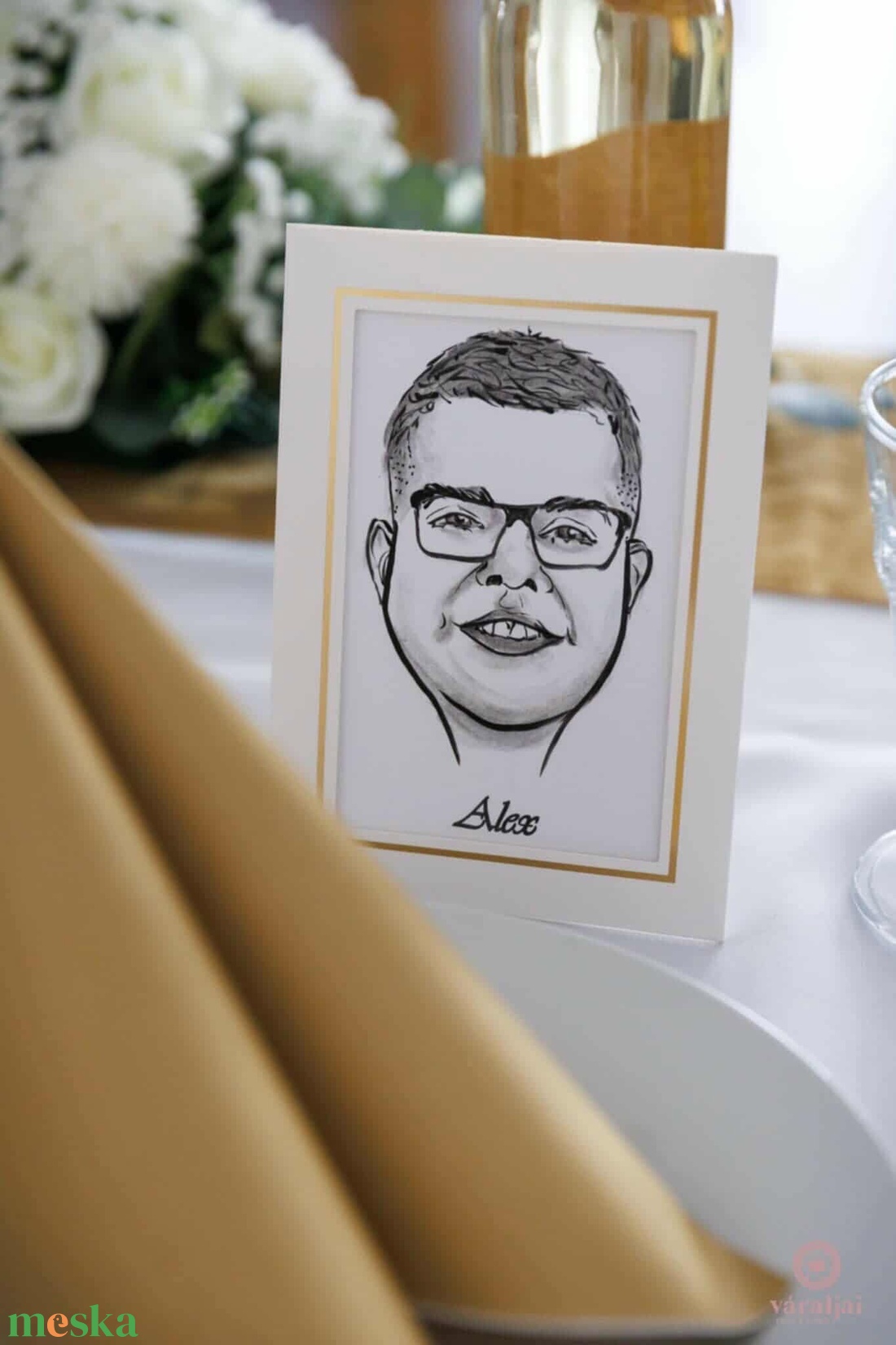 Esküvői karikatúra ültető kártya - esküvő - emlék & ajándék - köszönőajándék - Meska.hu