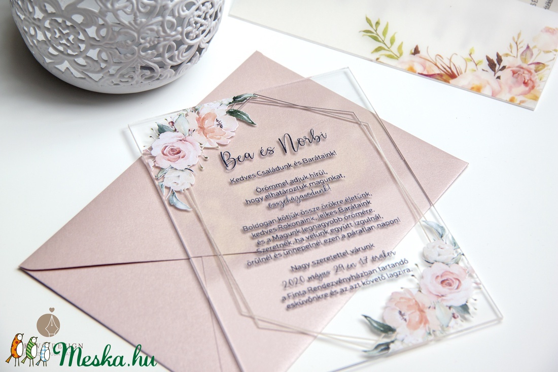 Plexi esküvői meghívó  akril esküvői meghívó - esküvő - meghívó & kártya - meghívó - Meska.hu