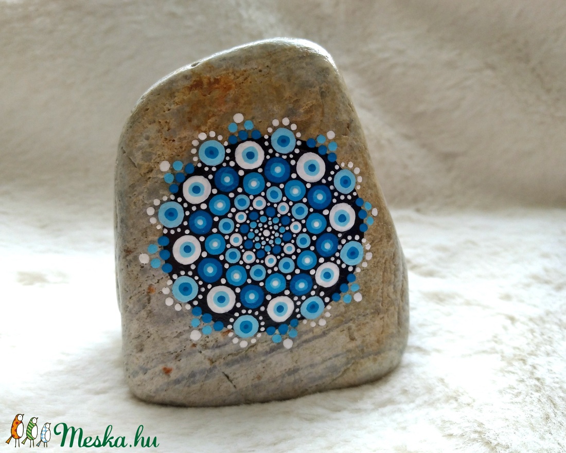 Kék virág mandala kő -  - Meska.hu
