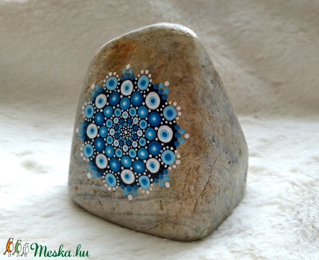 Kék virág mandala kő -  - Meska.hu