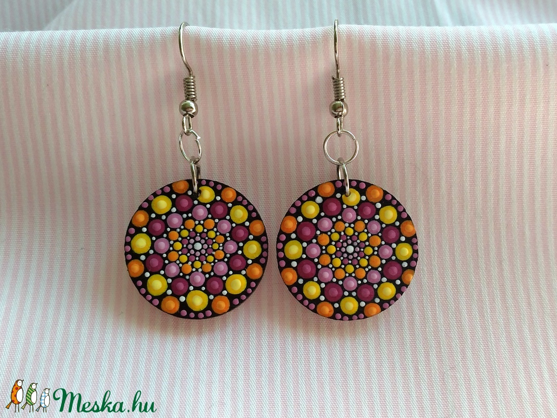 Mandala fülbevaló - bordó-sárga - - Meska.hu Mandala fülbevaló - bordó-sárga - - Meska.hu