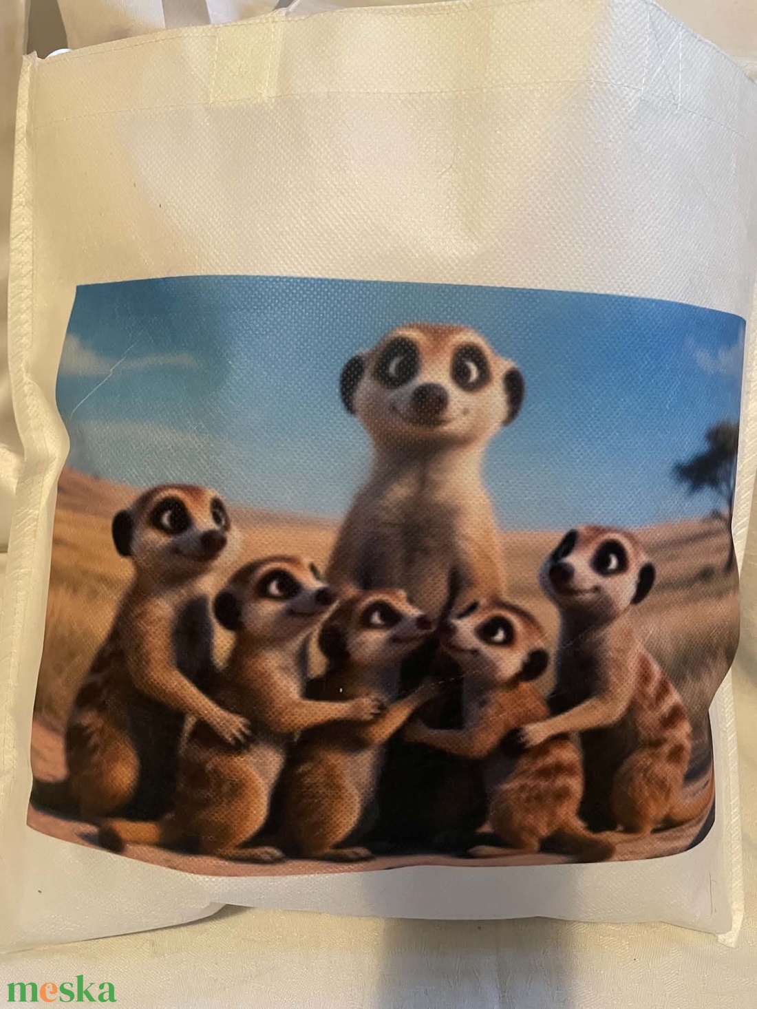 Szatyor szurikáták mintával - táska & tok - bevásárlás & shopper táska - shopper, textiltáska, szatyor - Meska.hu