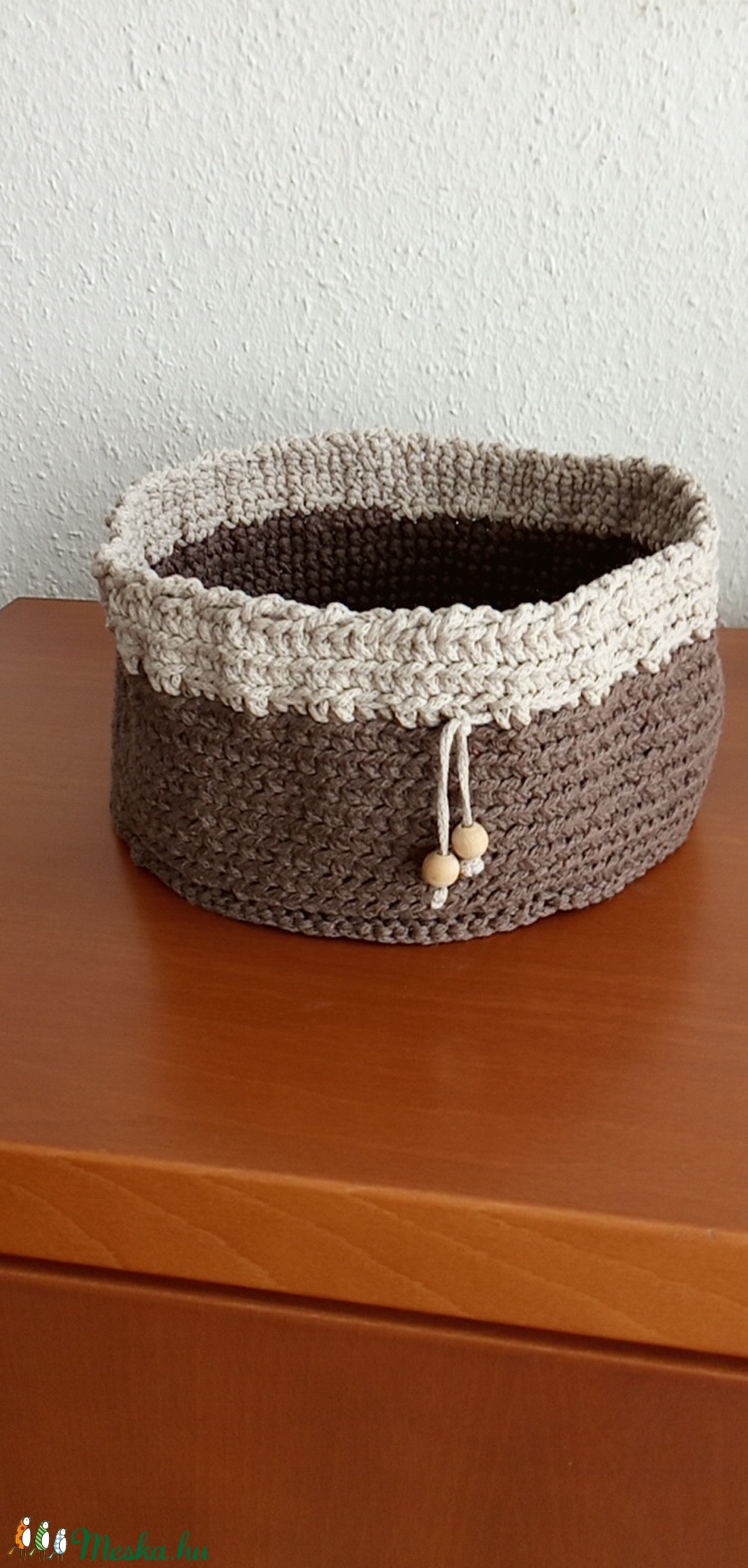 Barna-bézs tároló kosár - kellékek & szerszámok - méteráru - pamut - Meska.hu