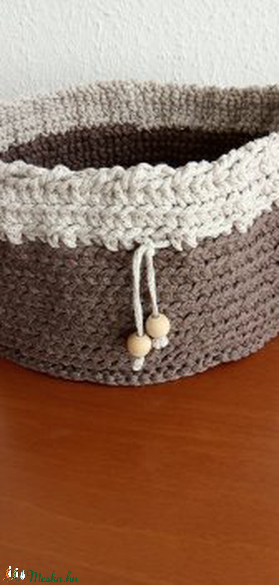 Barna-bézs tároló kosár - kellékek & szerszámok - méteráru - pamut - Meska.hu