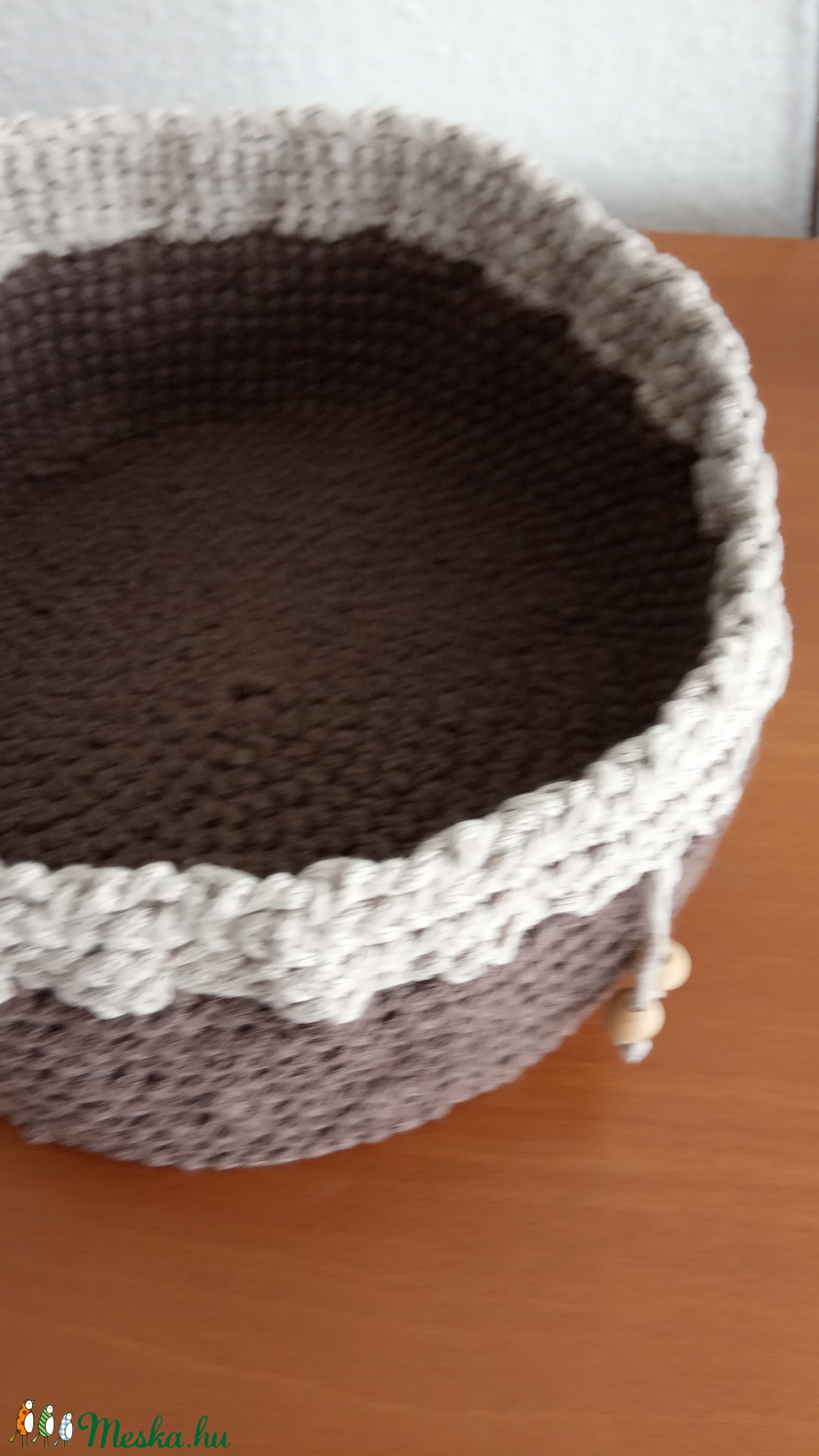 Barna-bézs tároló kosár - kellékek & szerszámok - méteráru - pamut - Meska.hu