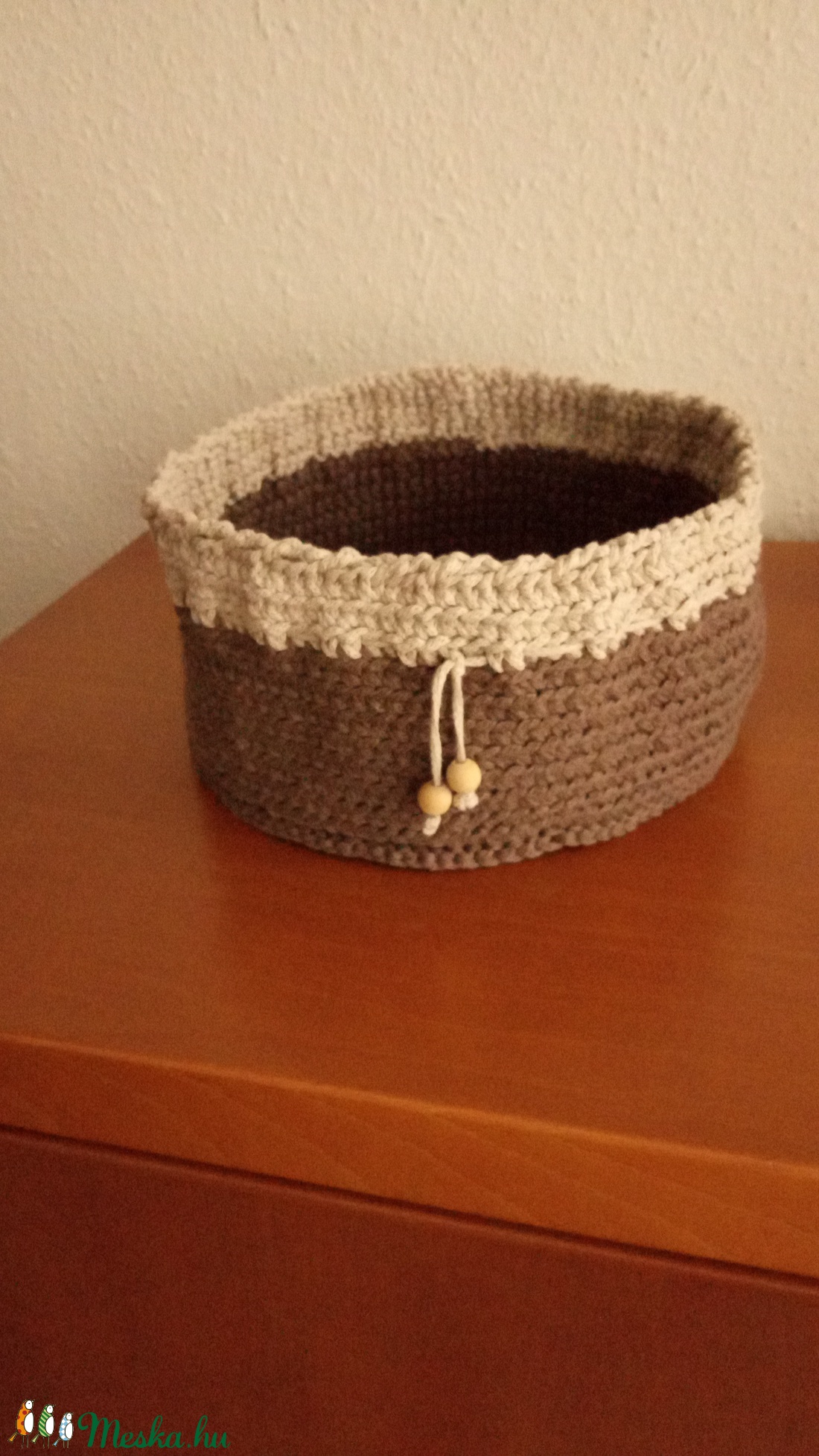 Barna-bézs tároló kosár - kellékek & szerszámok - méteráru - pamut - Meska.hu