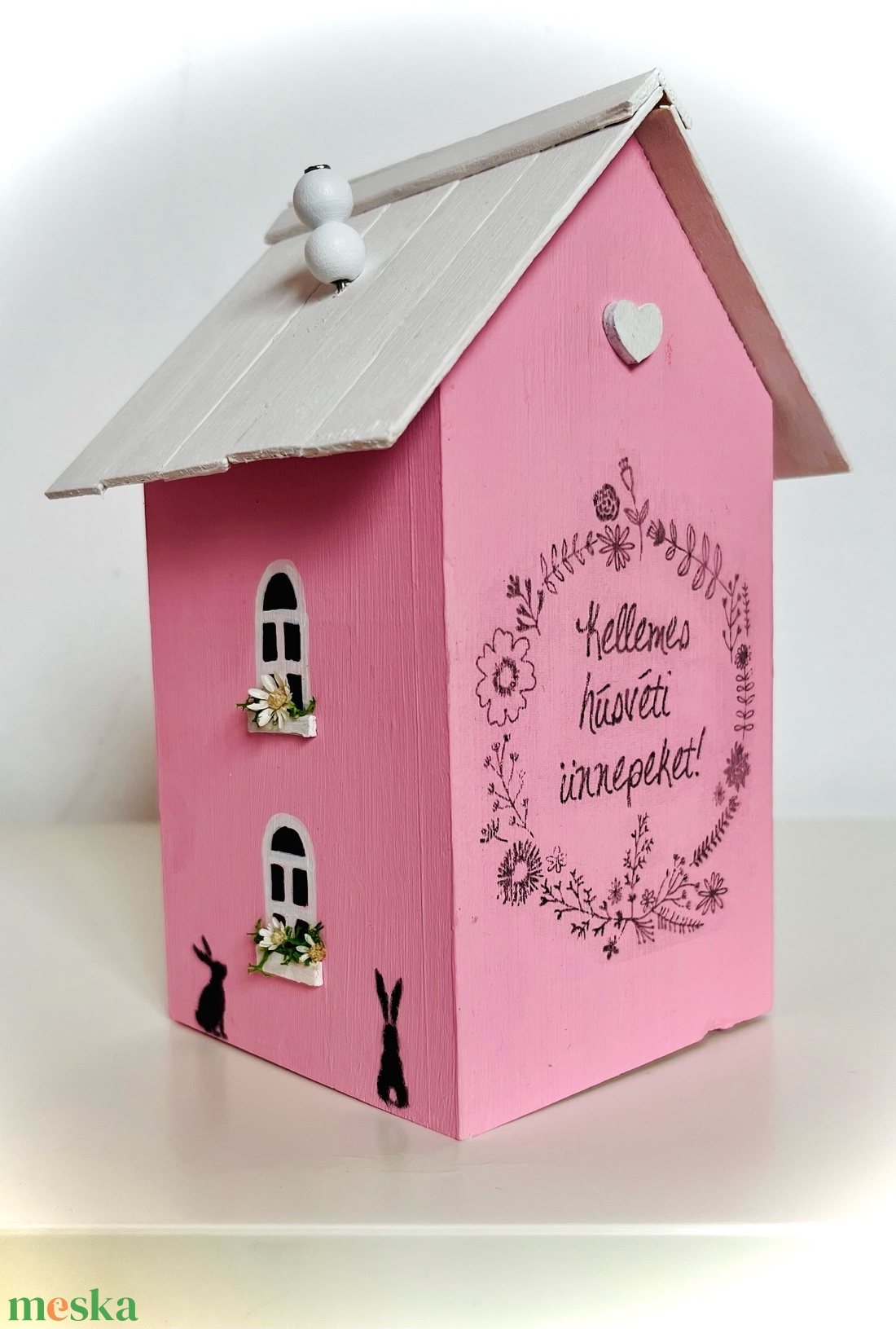 Rózsaszín házikó 15cm - otthon & lakás - dekoráció - asztal és polc dekoráció - asztaldísz - Meska.hu