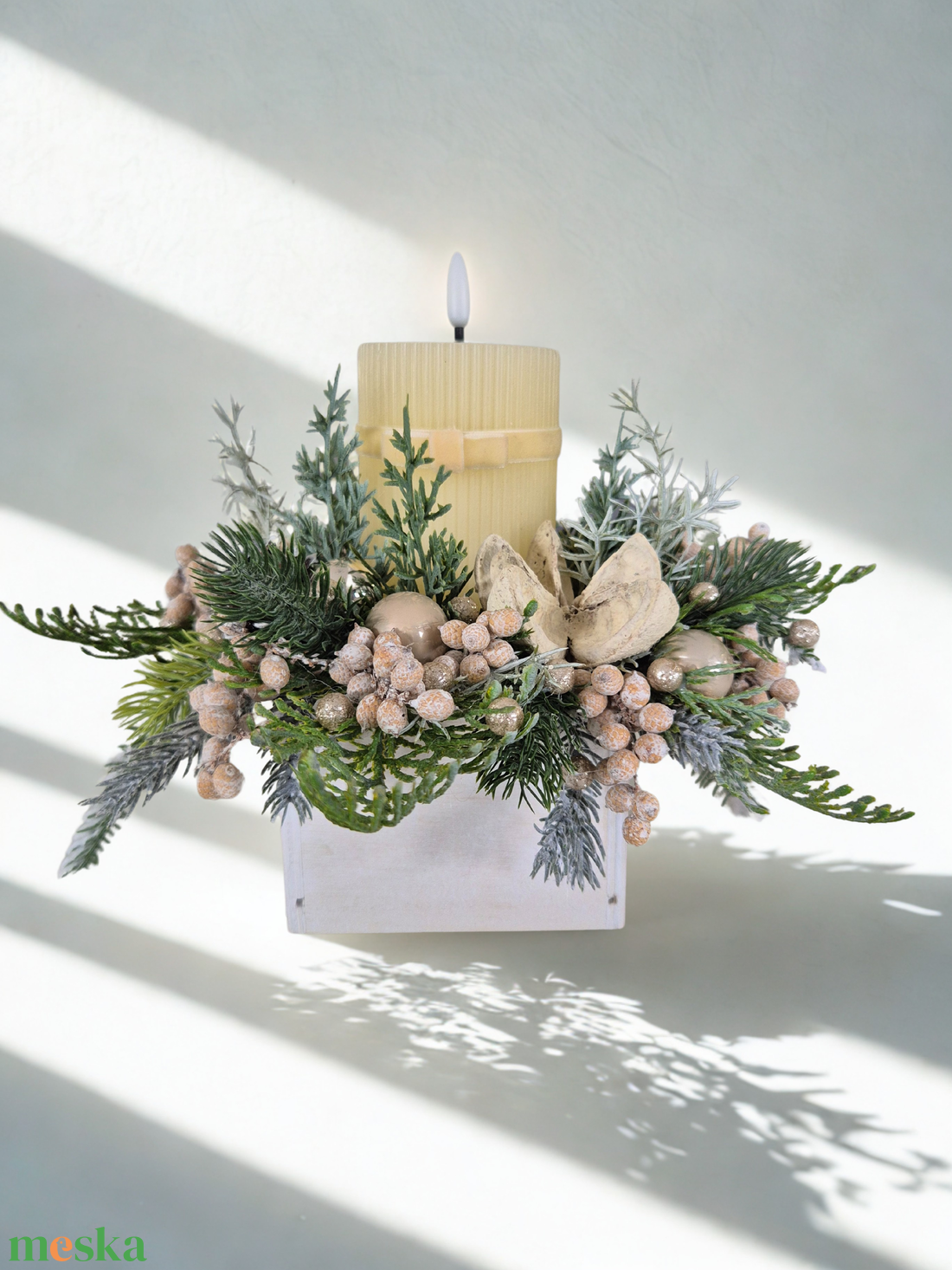 Téli fények  KENDEKOR kézműves karácsonyi asztaldísz led gyertyával - karácsony - karácsonyi lakásdekoráció - karácsonyi lakásdíszek - Meska.hu