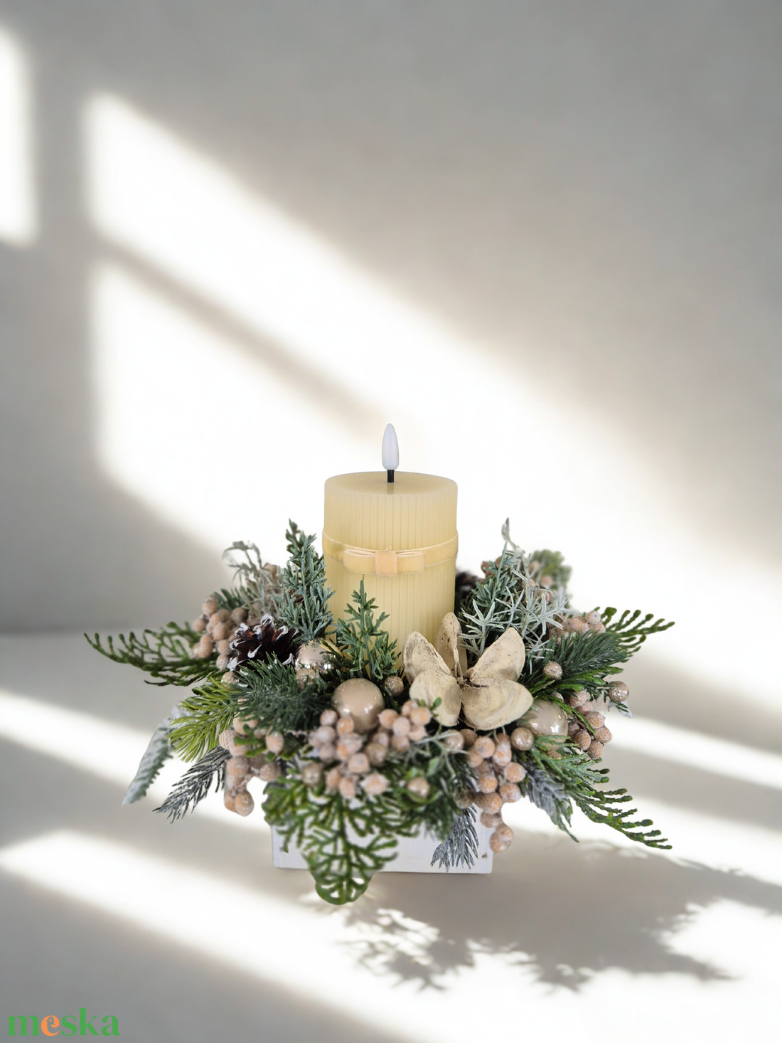 Téli fények  KENDEKOR kézműves karácsonyi asztaldísz led gyertyával - karácsony - karácsonyi lakásdekoráció - karácsonyi lakásdíszek - Meska.hu