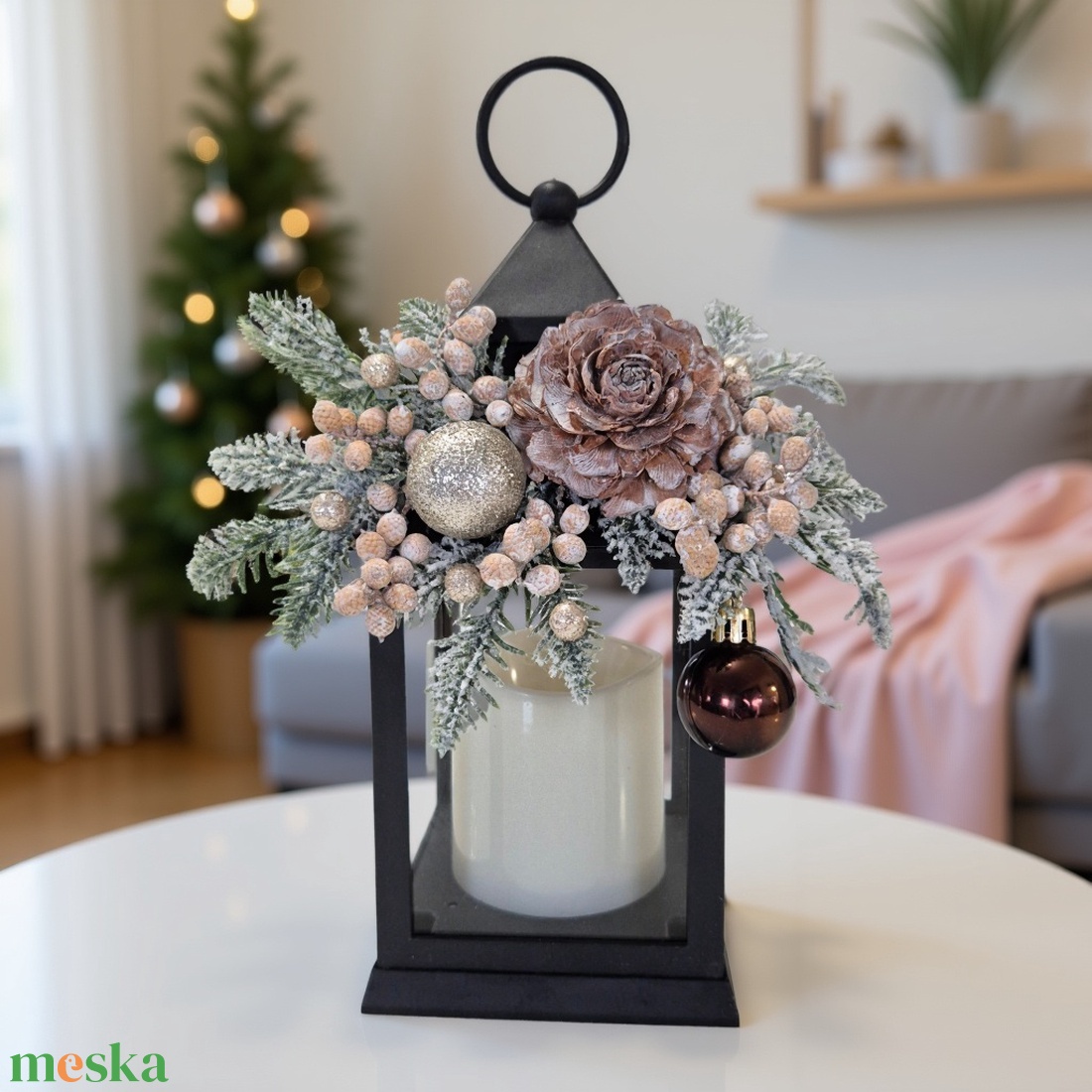 Elegáns téli LED lámpás dekoráció - karácsony - karácsonyi lakásdekoráció - karácsonyi lakásdíszek - Meska.hu