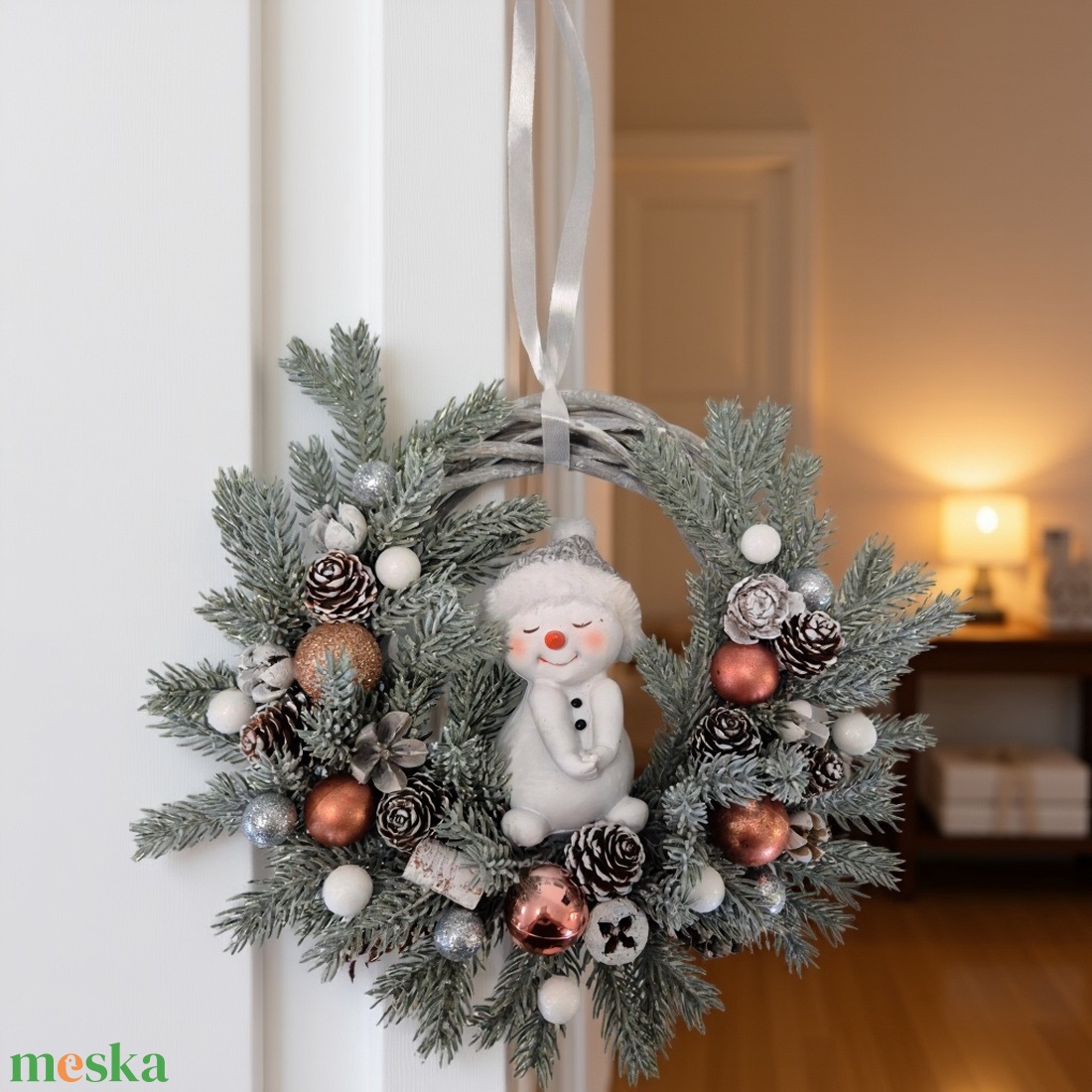 Téli ajtódísz hóemberrel és termésekkel - karácsony - adventi díszek - adventi ajtódísz - Meska.hu