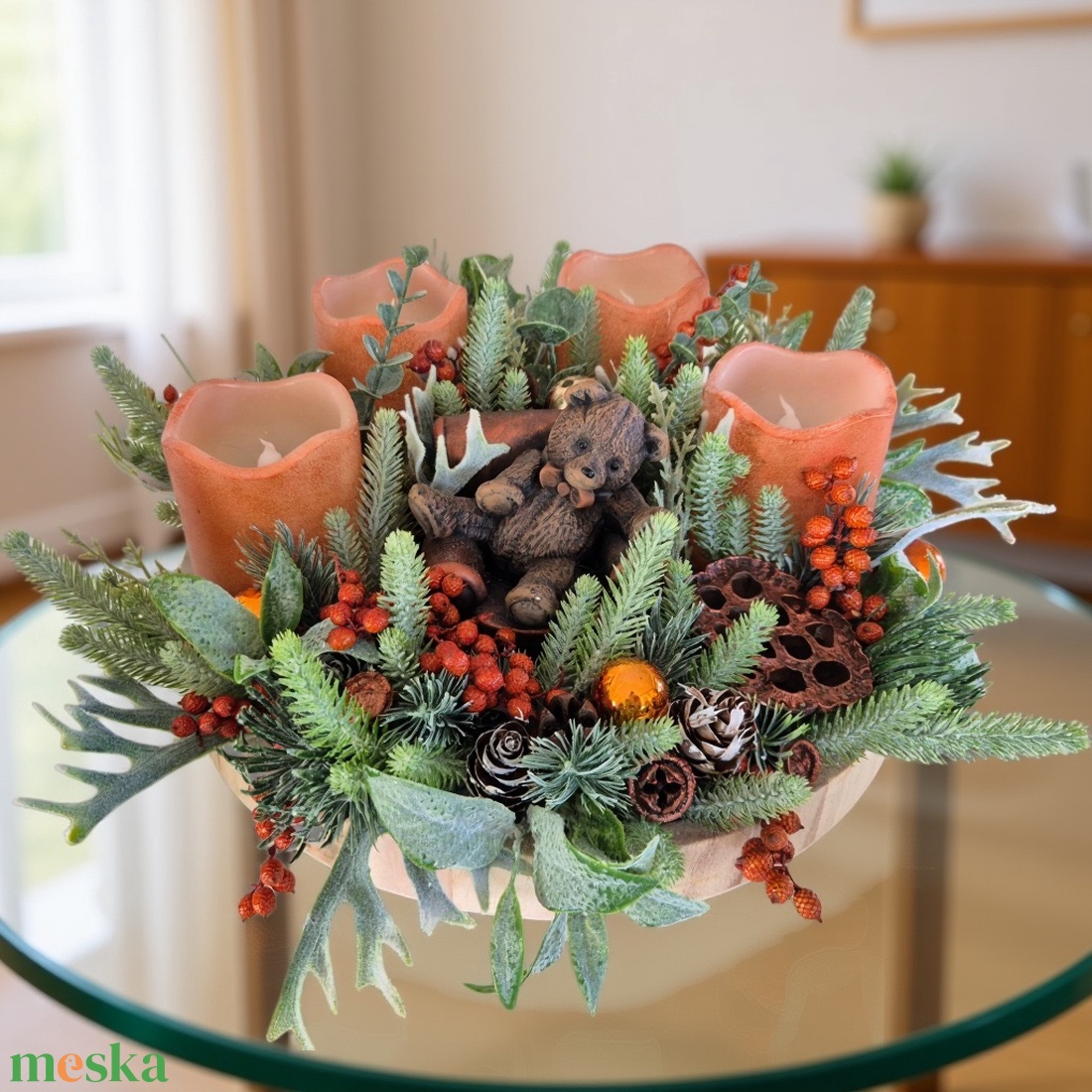 Mackós őszi-téli asztaldísz � fahéjas rezes ünnepi színekben - otthon & életmód - dekoráció - ajtó- és ablak dekoráció - ajtódísz & kopogtató - Meska.hu