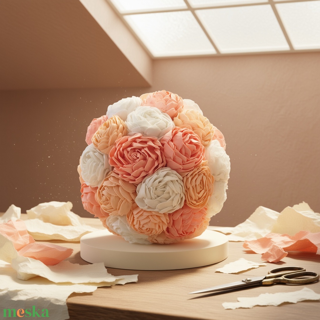 Romantikus Esküvői Függő dísz � Virággömb krepp virágokból, kézzel készült - esküvő - dekoráció - helyszíni dekor - Meska.hu