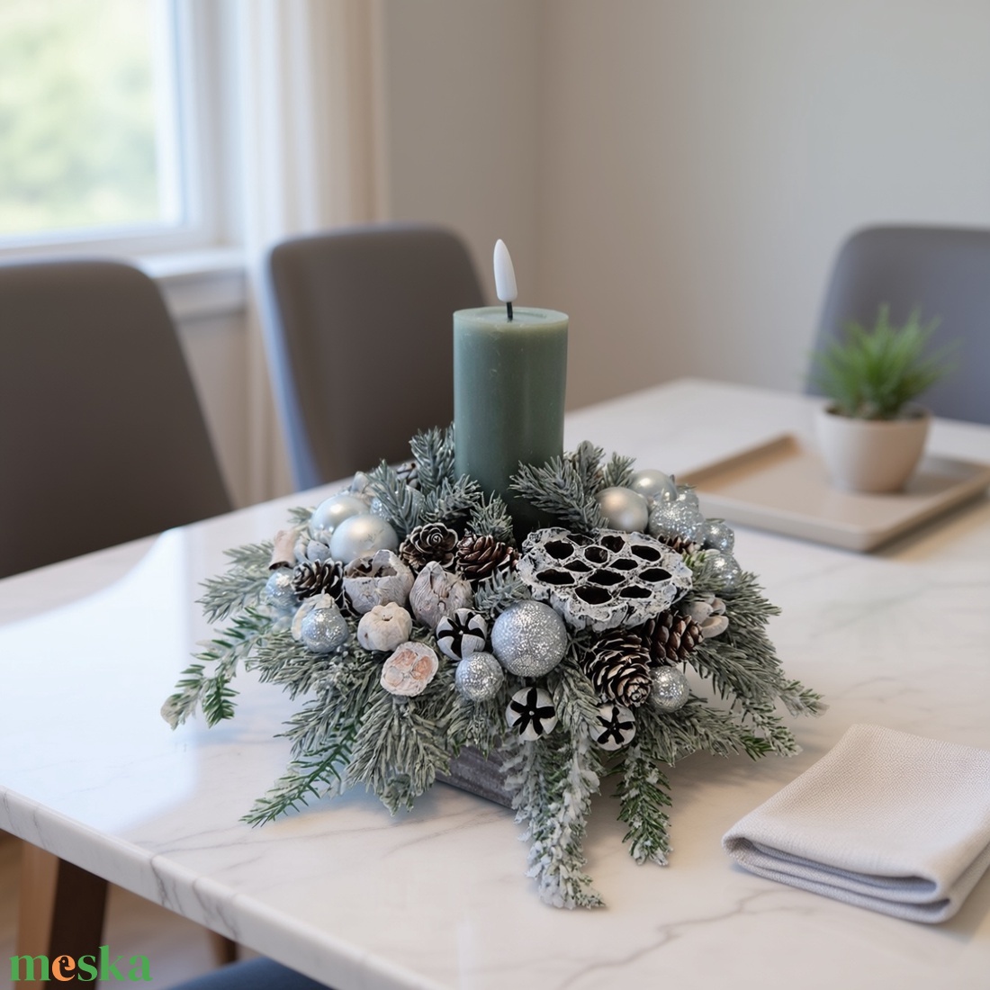 KENDEKOR természetes hatású karácsonyi asztaldísz   Téli elegancia - karácsony - karácsonyi lakásdekoráció - karácsonyi lakásdíszek - Meska.hu