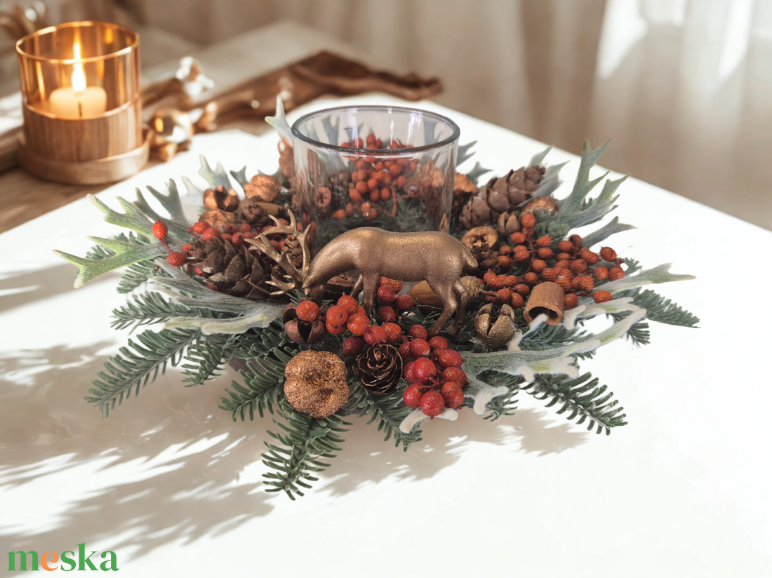 Téli erdei hangulatú asztaldísz mécsestartóval - karácsony - adventi díszek - adventi asztaldísz - Meska.hu