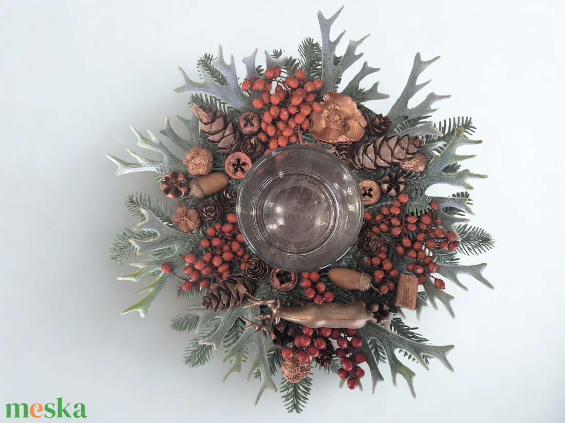 Téli erdei hangulatú asztaldísz mécsestartóval - karácsony - adventi díszek - adventi asztaldísz - Meska.hu