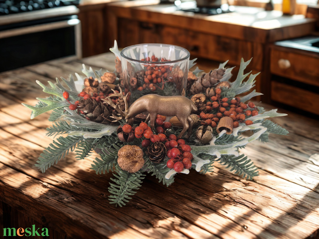 Téli erdei hangulatú asztaldísz mécsestartóval - karácsony - adventi díszek - adventi asztaldísz - Meska.hu